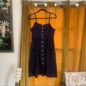Button-down Midi Dress / Navy Blue Pinstripe / Forever 21 / Size L